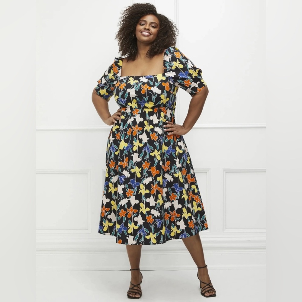 Eloquii-Maxi dress with elastic empire waist.Colorful floral print.Size 16